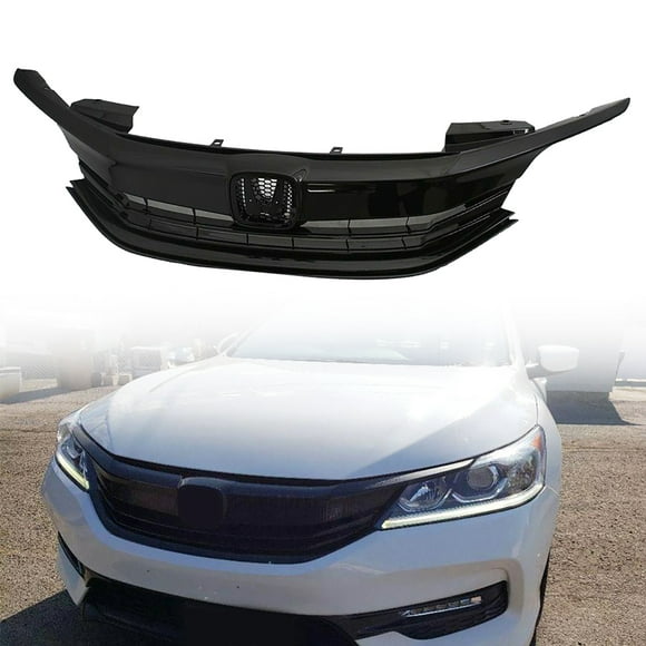 Eyelid Cover Compatible for Honda Accord 10th Gen Sedan 2018-2019 Gloss Black Front Lip Bumper Upper Grill Molding Trim Cover 3 Pieces 